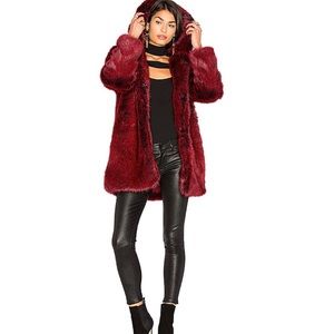 LPA Faux Fur Coat- Blood Red